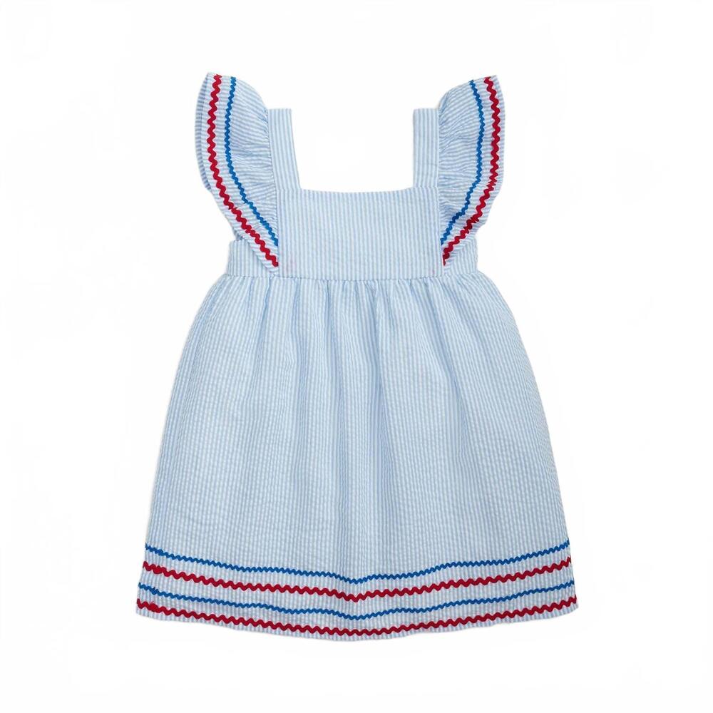 NEW MAGNETIC ME girl's flutter sleeve dress in seersucker